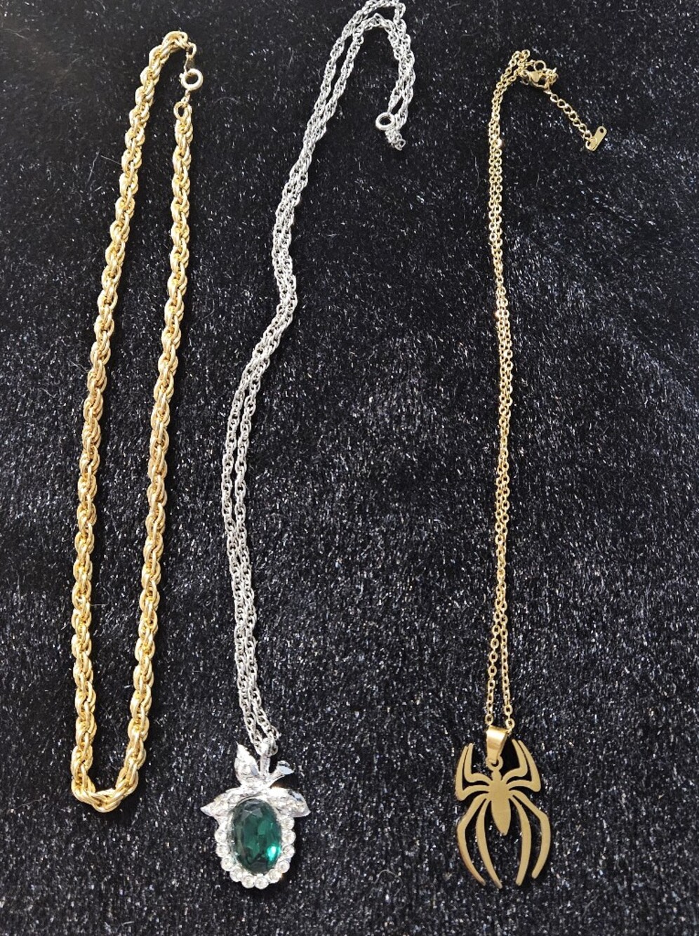 Gold and Silver Mixed Pendant Necklace Set - Emerald & Spider Charms